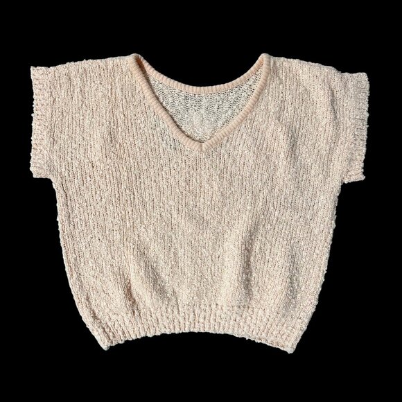 Vintage Peach Short Sleeve Sweater 1980s Yarnworks Floral Applique Large Taiwan - Picture 3 of 6